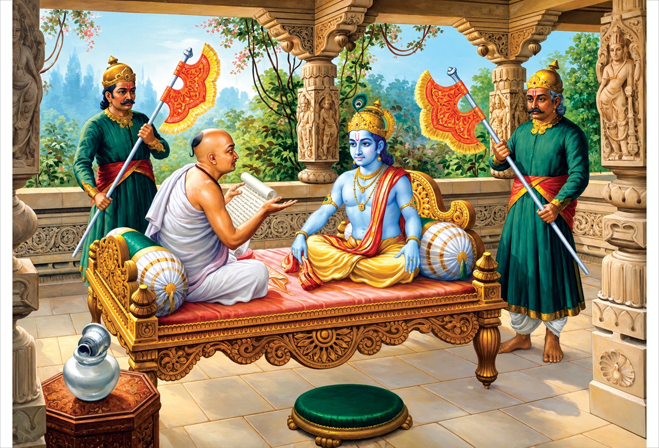 सुदेव ब्राह्मणाकडून श्रीकृष्णास रुक्मिणीचे सप्तश्लोकी पत्र वाचून दाखविण्याचा प्रसंग